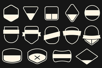Wall Mural - Collection of blank shapes different forms in retro vintage style isolated on black background. Graphic elements for banner, logo, badge or label. Minimalistic vector objects template.