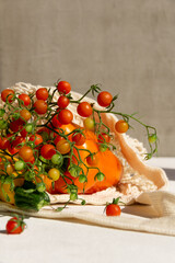 Wall Mural - organic fresh vegetables in a cotton bag on a light background