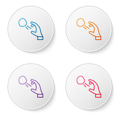 Sticker - Color line Hooligan shooting small stones icon isolated on white background. Demonstrator. Set icons in circle buttons. Vector.