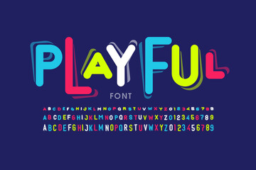 Wall Mural - Playful style font design, childish letters and numbers vector illustration