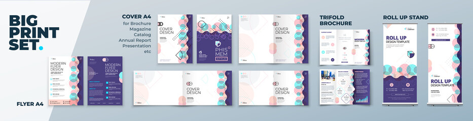 Wall Mural - corporate identity print template set of brochure cover, flyer, tri fold, report, catalog, roll up b
