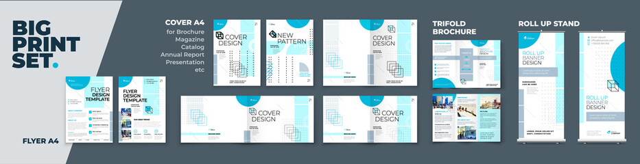 Wall Mural - Corporate Identity Print Template Set of Brochure cover, flyer, tri fold, report, catalog, roll up banner. Branding design. Business stationery background design collection.