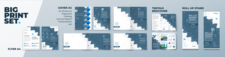 Wall Mural - corporate identity print template set of brochure cover, flyer, tri fold, report, catalog, roll up b