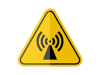 isolated warning radio frequency hazards symbols on yellow round triangle board warning sign for icon, label, logo or package industry etc. flat paperwork  style vector design.