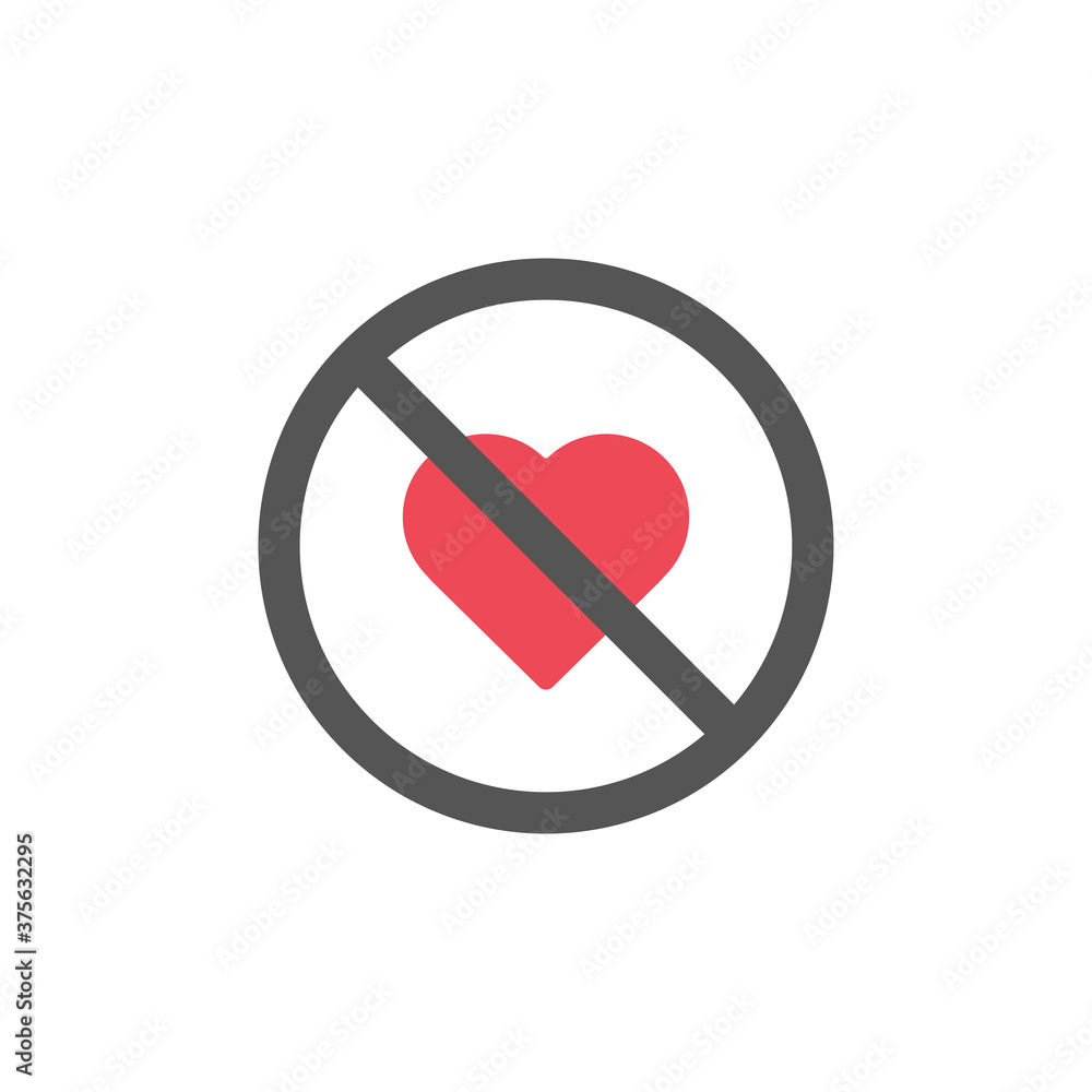 Cross on heart icon. No like symbol modern, simple, vector, icon for ...