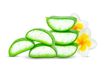 Sticker - Aloe vera leaves and Plumeria flowers isolated on white background