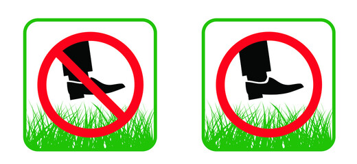 Slogan keep off the grass or please stay off the grass sign. Vector green lawns quote Stop halt allowed Do not enter or entry No ban, allowed no walking people. Stepping symbol Do not steps. No dogs