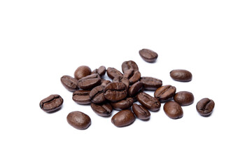 Roasted coffee beans isolated on white background