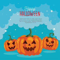 Sticker - happy halloween banner with pumpkins vector illustration design