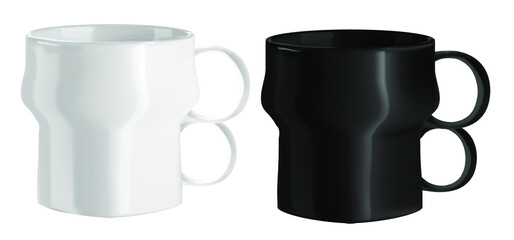 Vector illustration of porcelain cups. Isolated image of ceramic ware. The original shape of the cups.