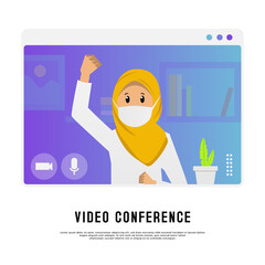 Video conference young hijab girl design illustration isolated on white background