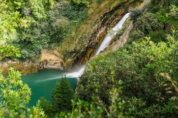 Wall Mural - Waterfall in the gorge of the Aniene river next to the Villa of Manlio Vopisco. Tivoli, Italy