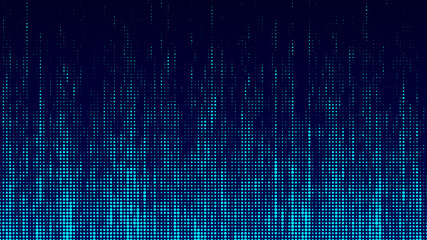 Matrix background. Falling particles. Matrix glitch. Cybernetic futuristic background. Big data. Virus. Corrupted code. Blue dots. Music wave. Vector illustration.