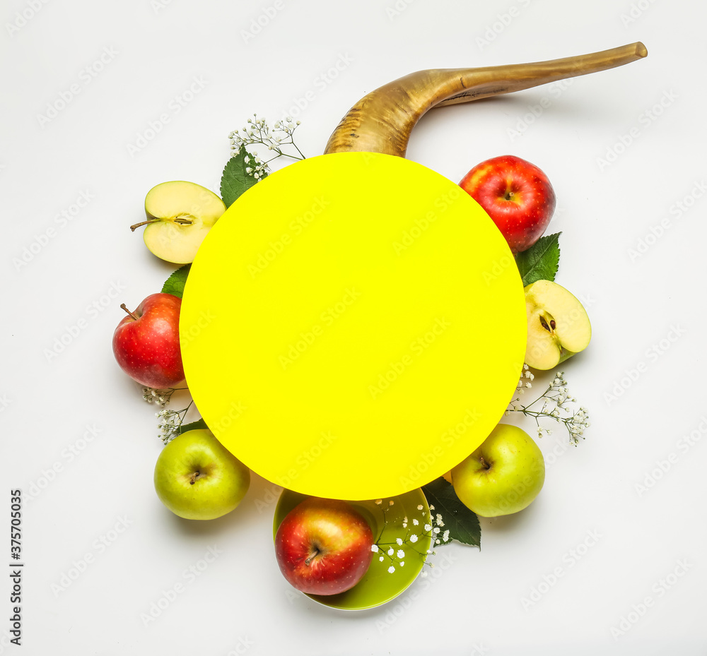 Composition for Rosh Hashanah (Jewish New Year) on white background