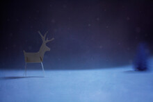 Paper Reindeer In Imaginary Winter Landscape...