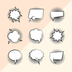 Poster - pop art retro comic empty speech bubbles, background line style icons set