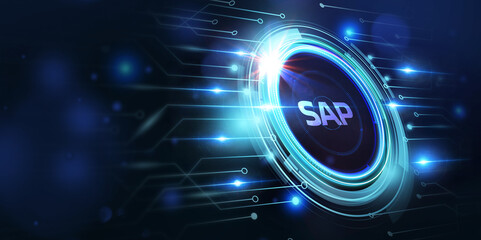 SAP System Software Automation concept on virtual screen data center. Business, modern technology, internet and networking concept.