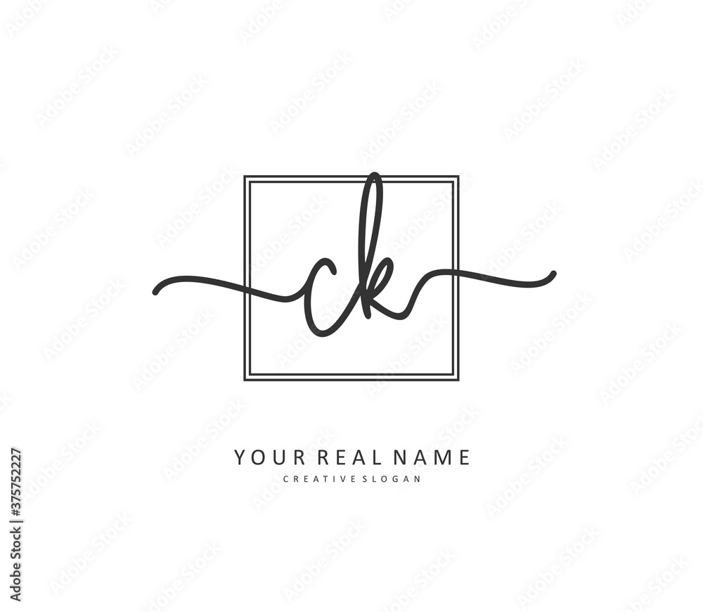 C K CK Initial letter handwriting and signature logo. A concept ...