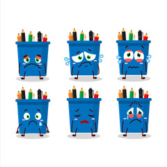 Poster - Office pencil stand cartoon character with sad expression