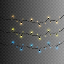 Christmas Lights. Vector String With Glowing Light Bulbs.