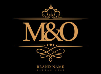 MO Initial logo, Ampersand initial logo gold with crown and classic pattern.