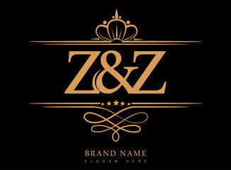 Wall Mural - ZZ Initial logo, Ampersand initial logo gold with crown and classic pattern.