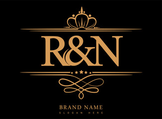 Wall Mural - RN Initial logo, Ampersand initial logo gold with crown and classic pattern.