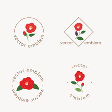Camellia Flowers Vector Emblem Design Template Set