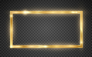 Poster - Gold glitter with shiny gold frame on a transparent black background. Vector luxury golden background.