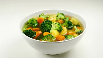 Canvas Print - vegetable soup- broth with broccoli, carrot and potato