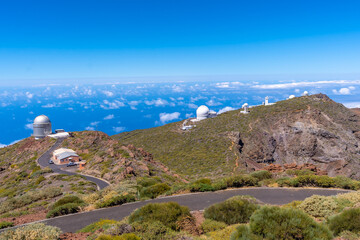 Telescopes of the Roque de los Muchachos national park on top of the Caldera de Taburiente, La Palma, Canary Islands. Spain