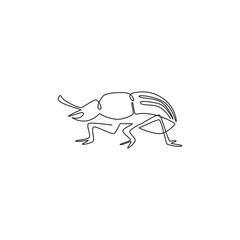 Wall Mural - One continuous line drawing of cute beetle for company logo identity. Little insect mascot concept for public garden icon. Modern single line draw design vector graphic illustration