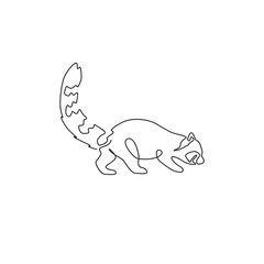 Wall Mural - One single line drawing of funny red panda for company logo identity. Endangered cute red cat-bear mascot concept for national park icon. Modern continuous line draw design vector graphic illustration