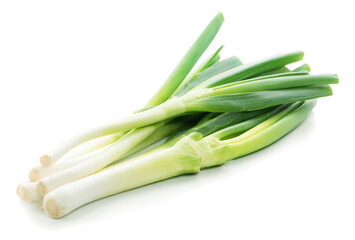 Wall Mural - Spring onions on white background