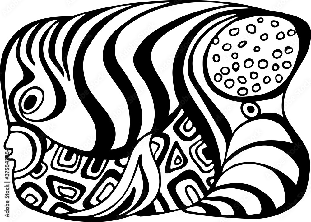 Tropical square fish coloring page. Black and white. Underwater world ...