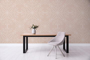 Wall Mural - Table and chair near patterned wallpapers. Interior design