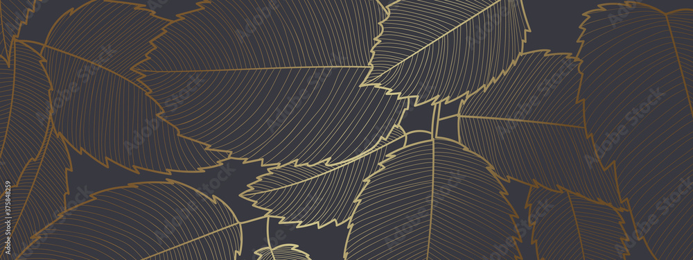 Luxury Golden leaf art deco wallpaper. Nature background vector. Floral ...