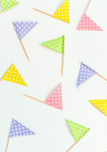 Polka Dot Party Paper Flags In Different Pastel Colors Seen From Above