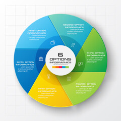 Circle chart infographic template with 6 options,Vector illustration.