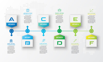 Wall Mural - Timeline infographic template,Business concept with 6 options,Vector illustration.
