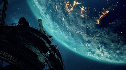 Wall Mural - Spaceship Flies to the Earth 