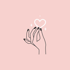 Wall Mural - vector abstract logo design template in simple linear style - hands gesture, love and friendship con