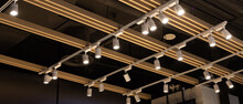 Spotlights Set Hanging On The Ceiling. Track LED-lighting System