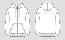 Hooded Sweat Jacket With Zipper. Technical Sketch Of Clothes. Fashion Vector Illustration