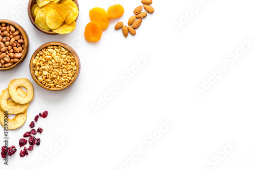 Cuadros en Lienzo Appetizer snacks for company - nuts, dried fruits top view