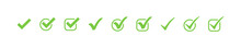 Check Marks. Check Mark Green Vector Icons, Isolated. Simple Check Marks. Checklist Symbols. Vector Illustration