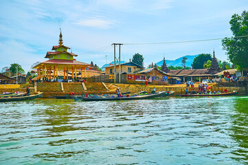 Wall Mural - The banks of the village on Inle Lake, on Feb 18, 2018 in Indein, Myanmar