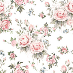 Seamless beautiful pattern for the surface flowers drawn by hand on pape