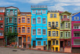 Fototapeta Miasta - Colorful historical houses in the old neighborhood of Balat in Istanbul, Turkey