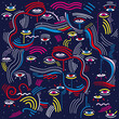 Modern doodle psychedelic fashion eyes abstract composition in minimalist Memphis style with eyes,